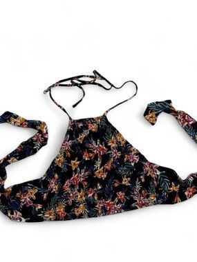 Garage Black Floral Cropped Halter with Multicolor Blooms